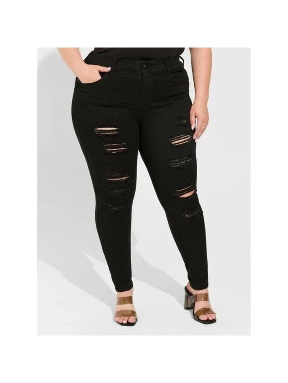 6. Torrid Bombshell Skinny Premium Stretch Distressed Black Jeans Size 18 Short